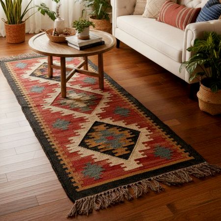 Vintage Handcrafted Multicolor Jute Dhurrie For Home